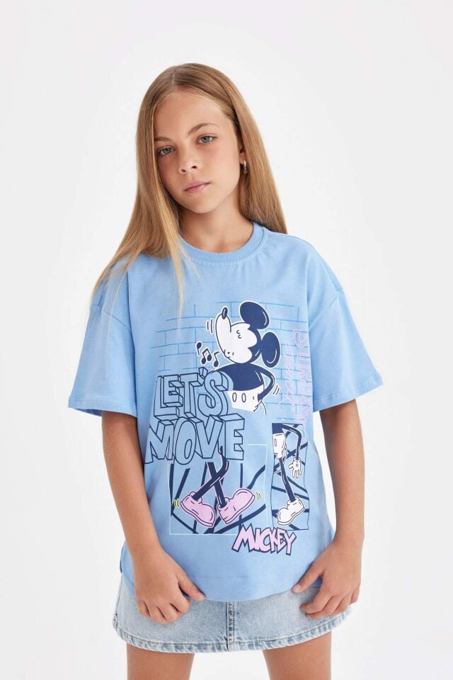 Kız Çocuk Disney Mickey & Minnie Relax Fit Bisiklet Yaka Kısa Kollu Tişört