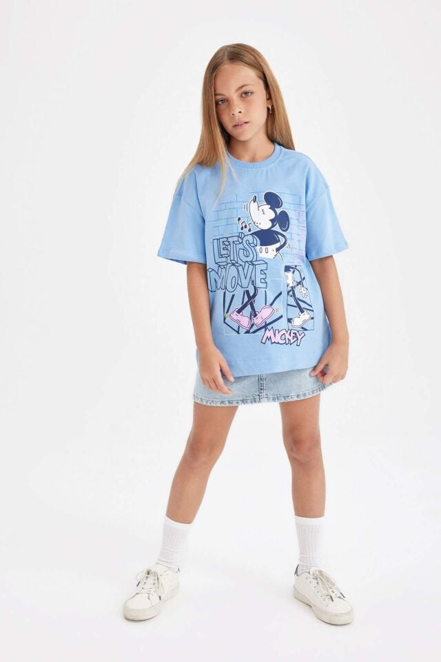 Kız Çocuk Disney Mickey & Minnie Relax Fit Bisiklet Yaka Kısa Kollu Tişört