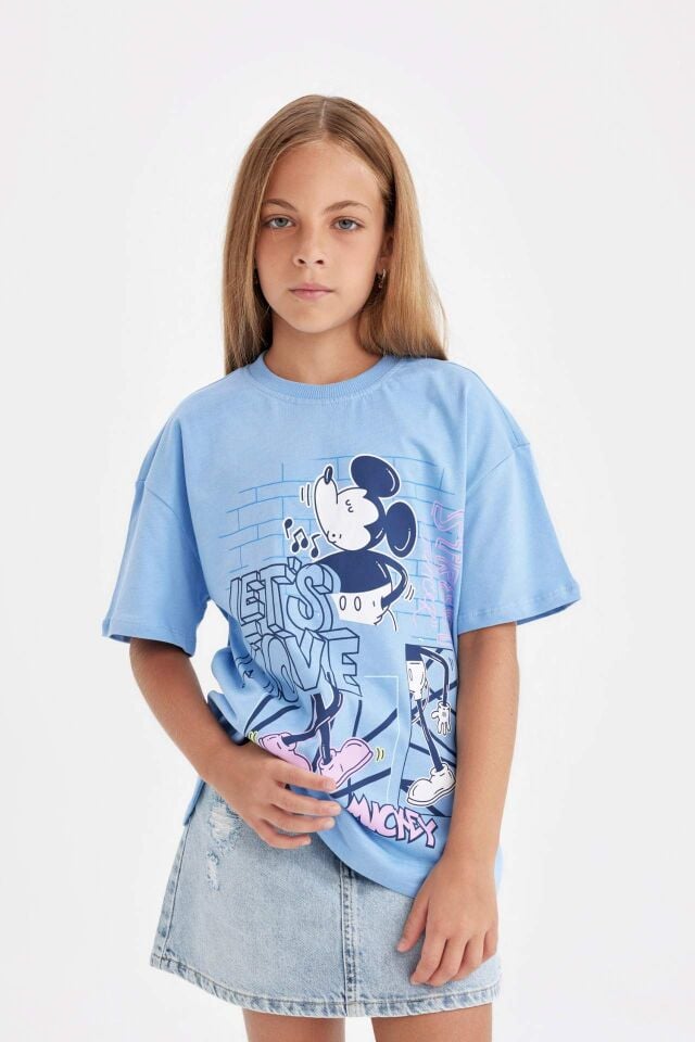 Kız Çocuk Disney Mickey & Minnie Relax Fit Bisiklet Yaka Kısa Kollu Tişört