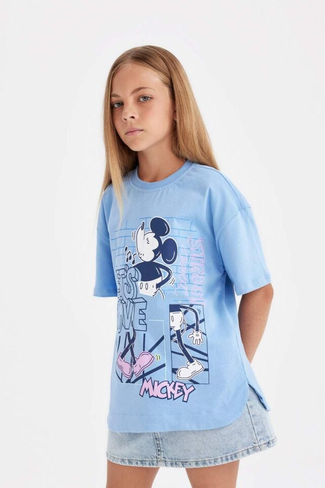 Kız Çocuk Disney Mickey & Minnie Relax Fit Bisiklet Yaka Kısa Kollu Tişört