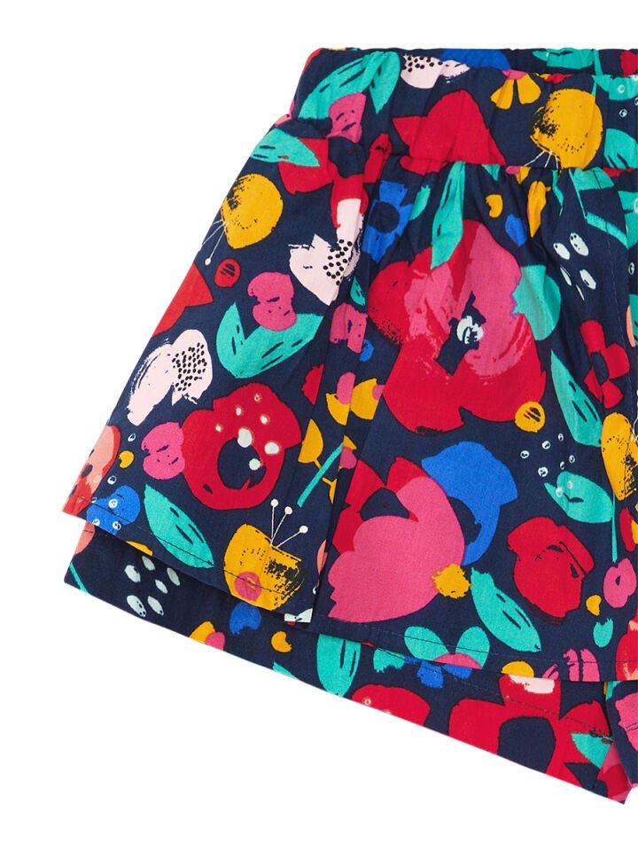 Çiçekli Kedi Kız Çocuk T-shirt Poplin Şort Takım 3 Y - Lacivert