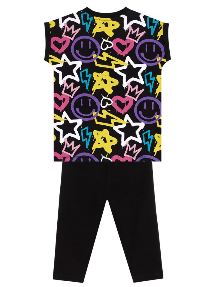 Street Style Kız Çocuk T-Shirt Tayt Takım 5 Y - Siyah