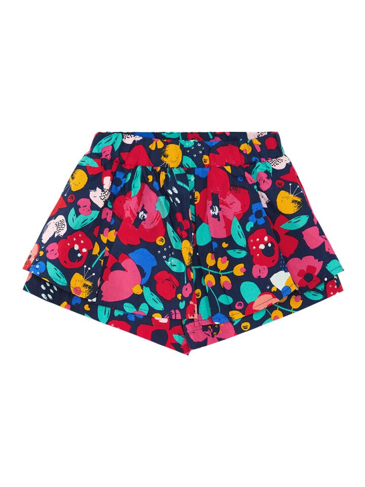 Çiçekli Kedi Kız Çocuk T-shirt Poplin Şort Takım 4 Y - Lacivert