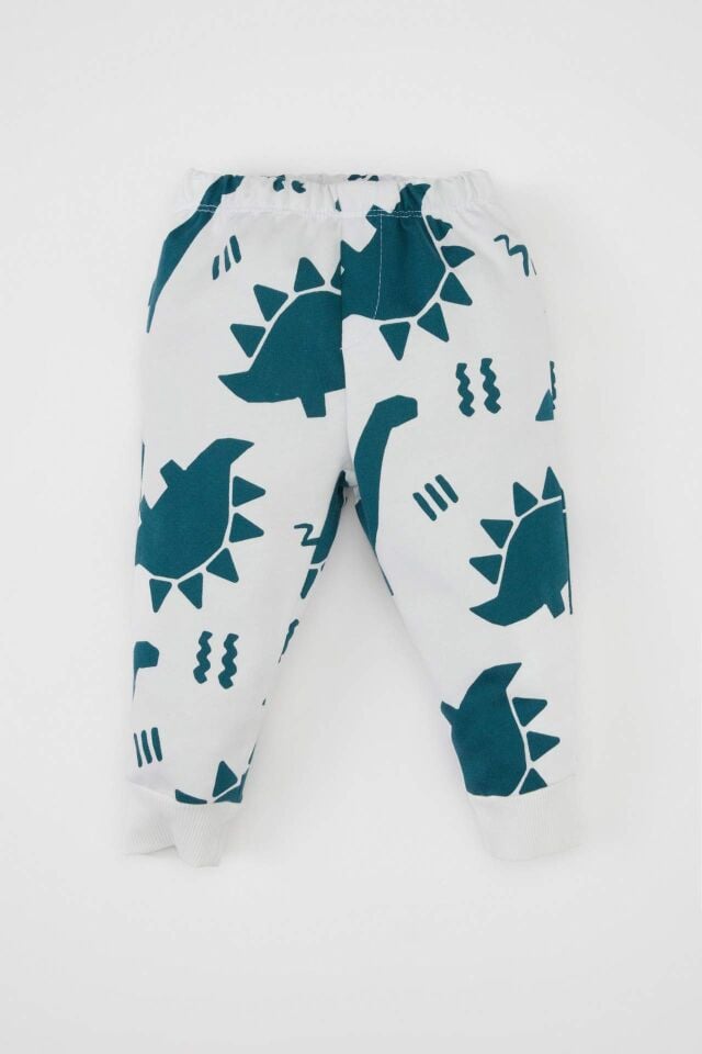 Erkek Bebek 2'li Takım Dinazor Desenli Bisiklet Yaka Sweatshirt Üst Beli Lastikli Jogger Eşofman Altı