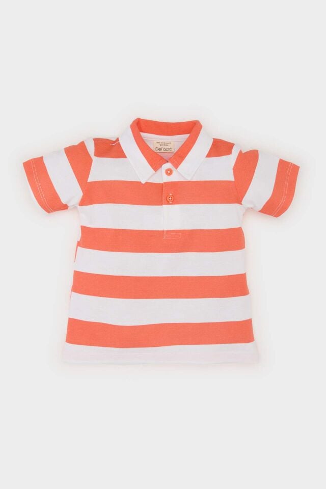 Erkek Bebek Çizgili Pike Kısa Kollu Polo Tişört