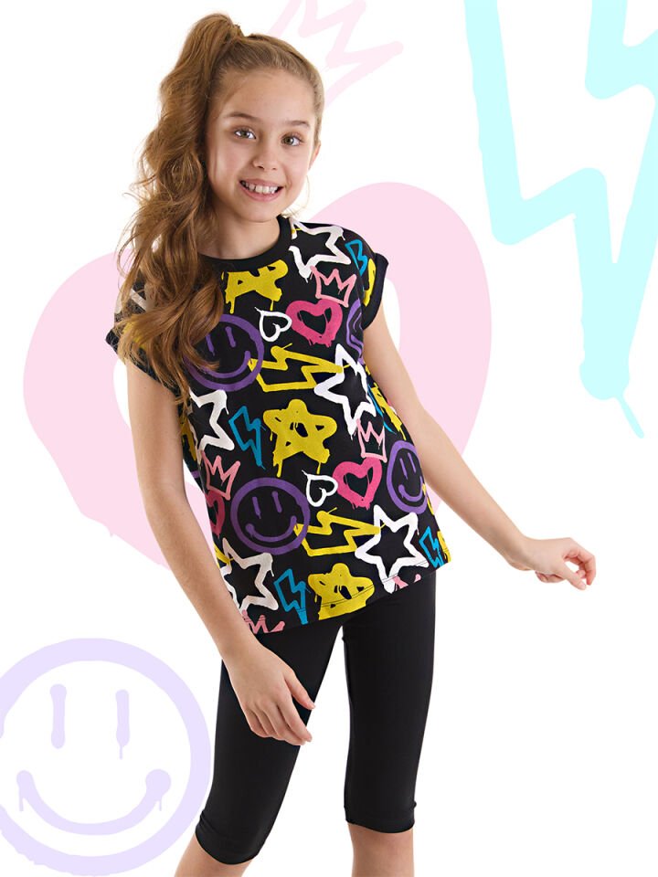 Street Style Kız Çocuk T-Shirt Tayt Takım 6 Y - Siyah