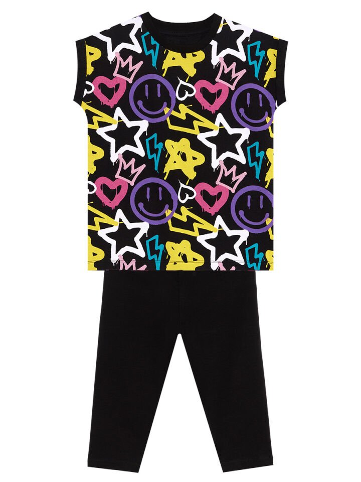 Street Style Kız Çocuk T-Shirt Tayt Takım 6 Y - Siyah