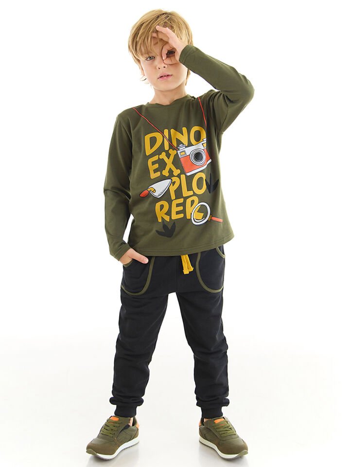 Dino Explorer Erkek Çocuk T-shirt Pantolon Takım 6 Y - Haki, Siyah