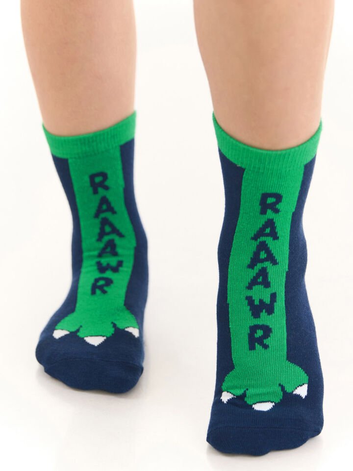Tırtır Dino Erkek Çocuk 2li Soket Çorap Takım 4-5 Y - Lacivert, Yeşil