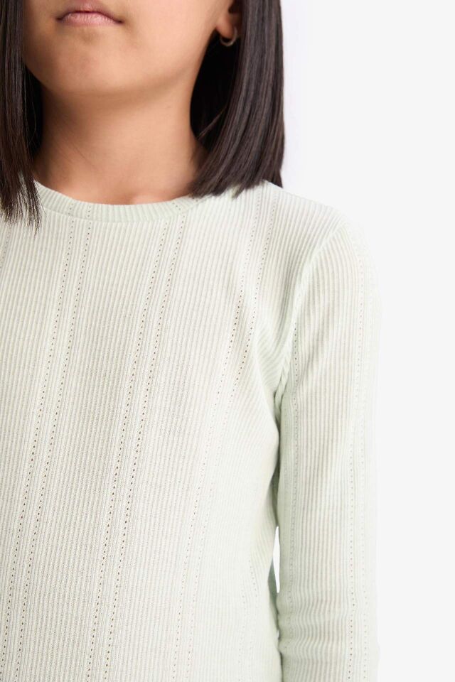 Kız Çocuk Slim Fit Dar Kesim Bisiklet Yaka Uzun Kollu Tişört