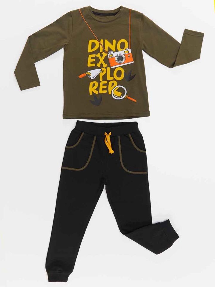 Dino Explorer Erkek Çocuk T-shirt Pantolon Takım 7 Y - Haki, Siyah