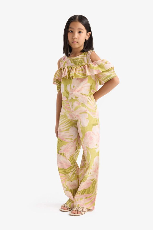 Kız Çocuk Desenli Wide Leg Geniş Paça Pamuklu Pantolon