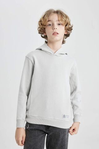 Erkek Çocuk Kapüşonlu Dokuma Etiketli Sweatshirt