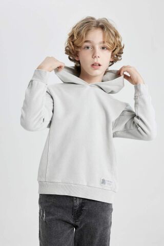 Erkek Çocuk Kapüşonlu Dokuma Etiketli Sweatshirt