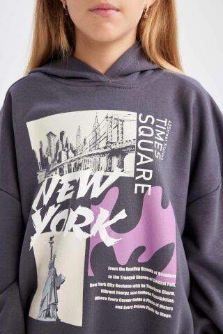 Kız Çocuk 2'li Takım Bisiklet Yaka Baskılı Sweatshirt Beli Lastikli Jogger  Eşofman Altı