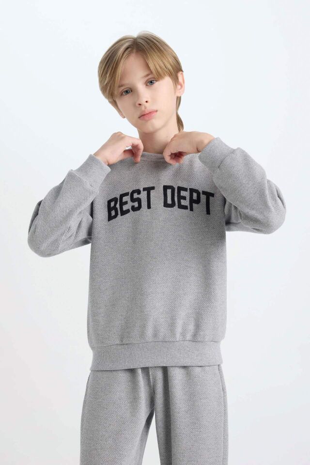 Erkek Çocuk  2'li Takım Bisiklet Yaka Baskılı Sweatshirt Eşofman Altı
