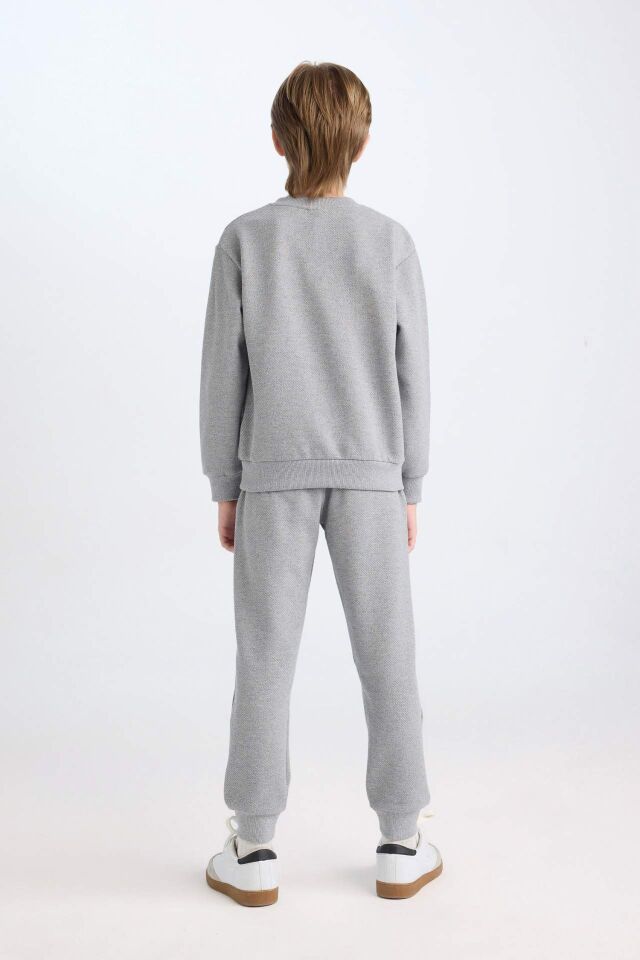 Erkek Çocuk  2'li Takım Bisiklet Yaka Baskılı Sweatshirt Eşofman Altı