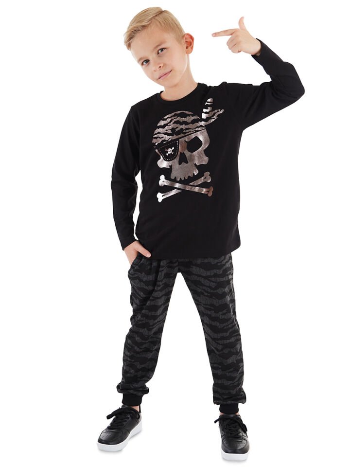 Korsan Kurukafa Erkek Çocuk T-shirt Pantolon Takım 6 Y - Siyah