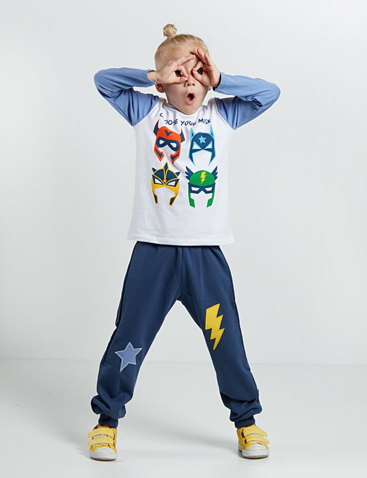 Maskeler Erkek Çocuk T-shirt Pantolon Takım 6 Y - Mavi Beyaz