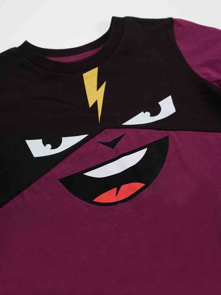 Şimşek Maske Erkek Çocuk T-shirt Pantolon Takım 3 Y - Siyah, Mor