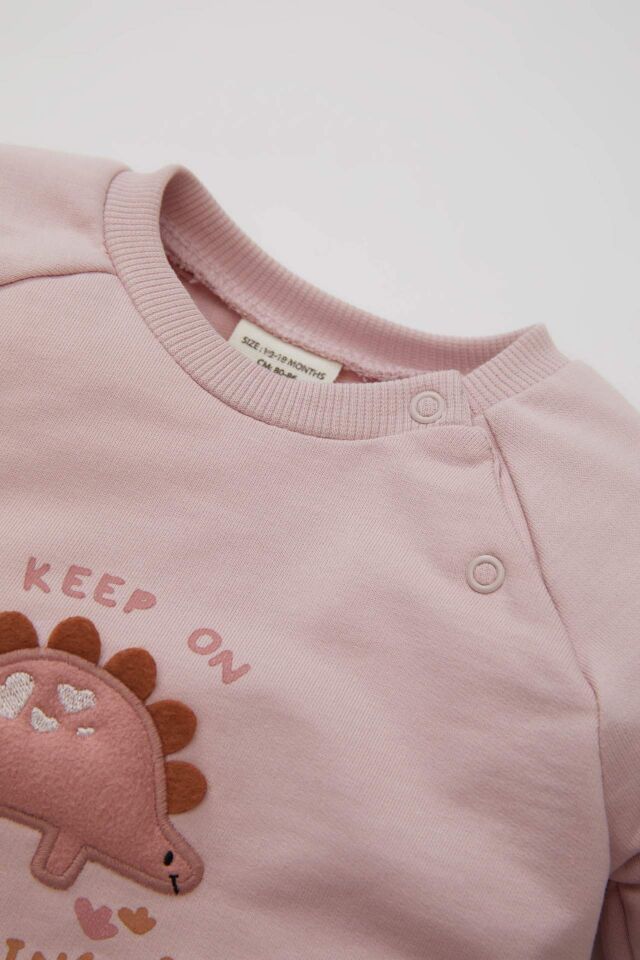 Kız Bebek 2'li Takım Baskılı Bisiklet Yaka Sweatshirt Üst Beli Lastikli Desenli Uzun Tayt