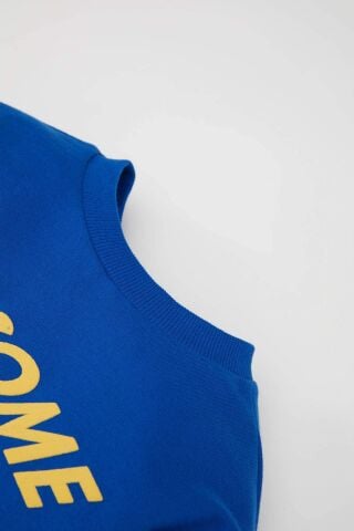 Erkek Bebek 2'li Takım Bisiklet Yaka Baskılı Sweatshirt Lastikli Eşofman Altı