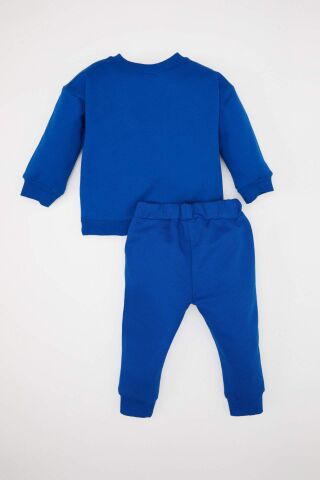 Erkek Bebek 2'li Takım Bisiklet Yaka Baskılı Sweatshirt Lastikli Eşofman Altı