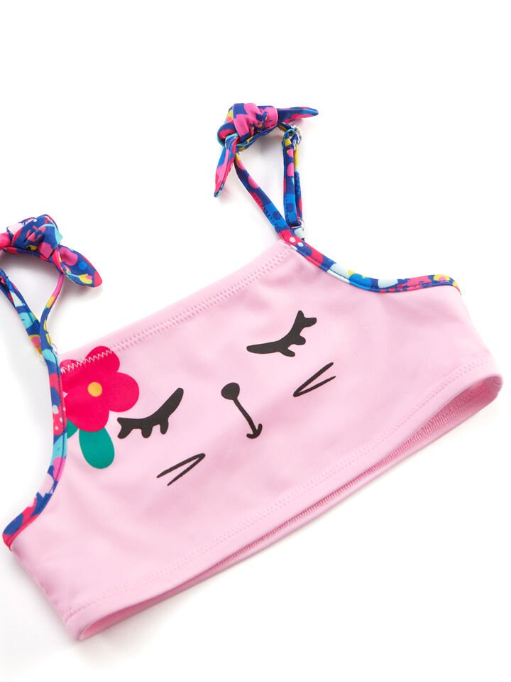 Çiçekli Kedi Kız Çocuk Bikini 4-5 Y - Pembe, Lacivert