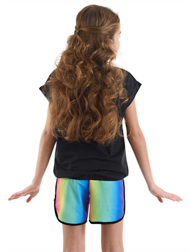 Unicorn Paten Kız Çocuk T-shirt Şort Takım 7 Y - Siyah