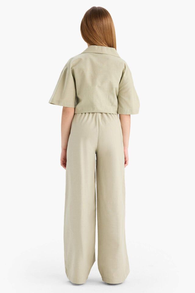 Kız Çocuk Beli Lastikli Wide Leg Geniş Bol Paça Pamuklu Pantolon