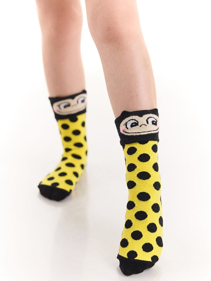 Arı Kız Çocuk Sarı Siyah Soket Çorap 2'li Takım