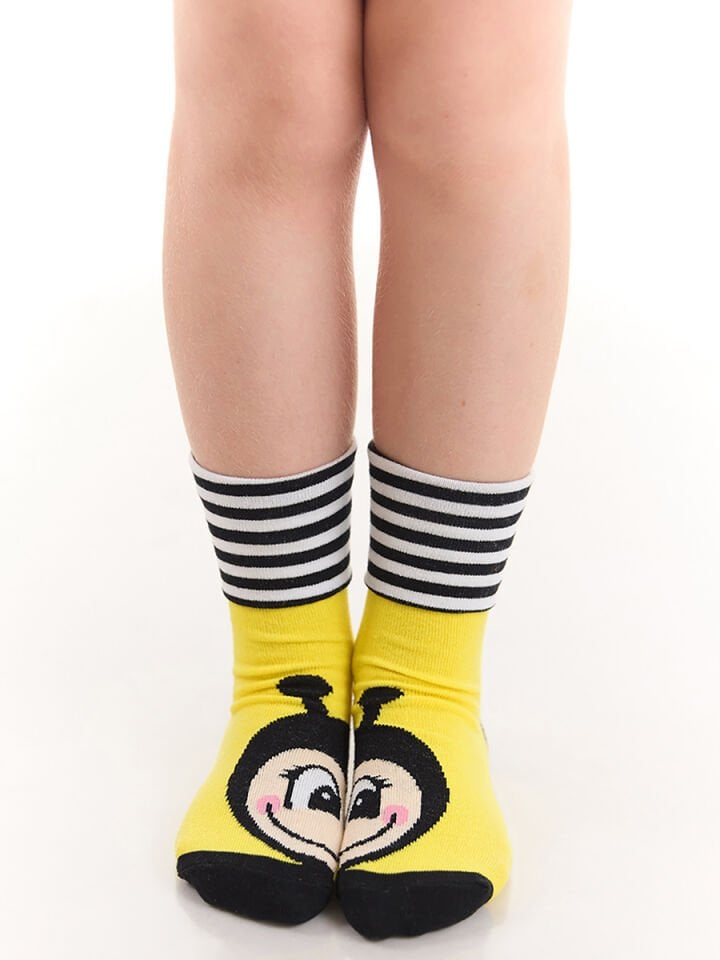 Arı Kız Çocuk Sarı Siyah Soket Çorap 2'li Takım