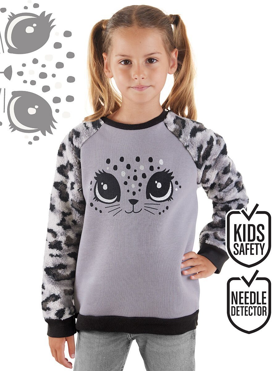 Leopar Peluş Kız Çocuk Sweatshirt