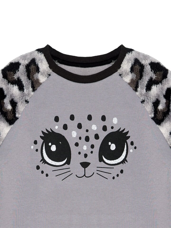 Leopar Peluş Kız Çocuk Sweatshirt