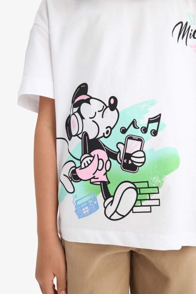 Kız Çocuk Disney Mickey & Minnie Oversize Geniş Kalıp Bisiklet Yaka Sırt Baskılı Kısa Kollu Tişört