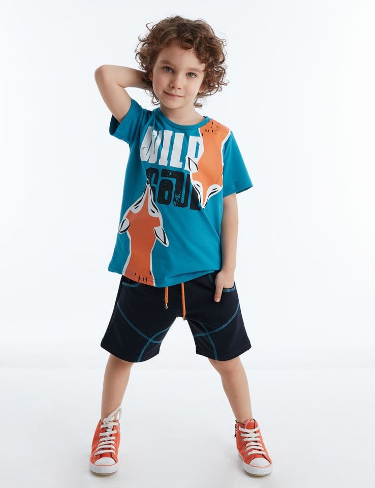 Wild Soul Erkek Çocuk T-shirt Şort Takım 4 Y - Mavi Lacivert