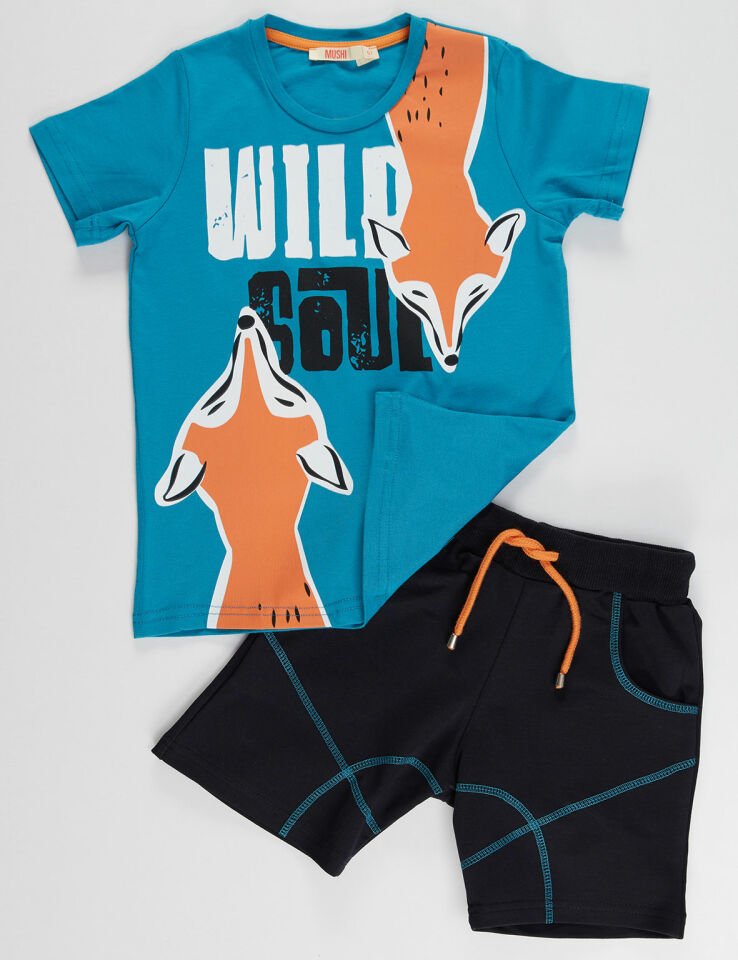Wild Soul Erkek Çocuk T-shirt Şort Takım 4 Y - Mavi Lacivert
