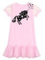 Yıldızlı Unicorn Kız Çocuk Pembe Tüllü Elbise