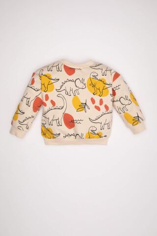 Erkek Bebek Bisiklet Yaka Hayvan Desenli İçi Yumuşak Tüylü Sweatshirt