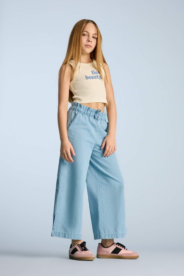 Kız Çocuk Culotte Geniş Paça Jean Pantolon