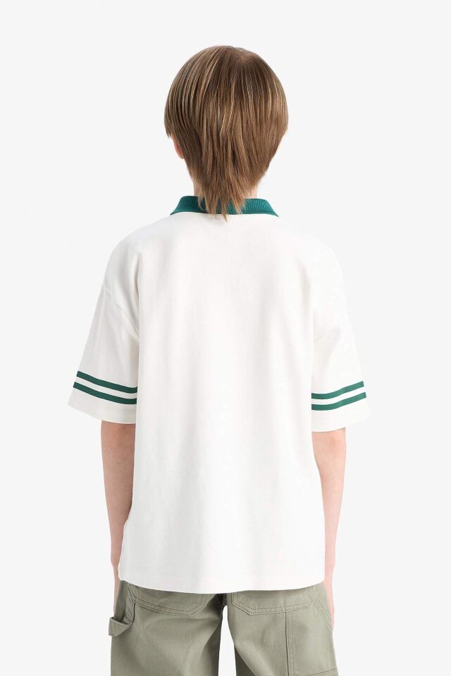 Erkek Çocuk Oversize Geniş Kalıp Baskılı Kısa Kollu Polo Tişört