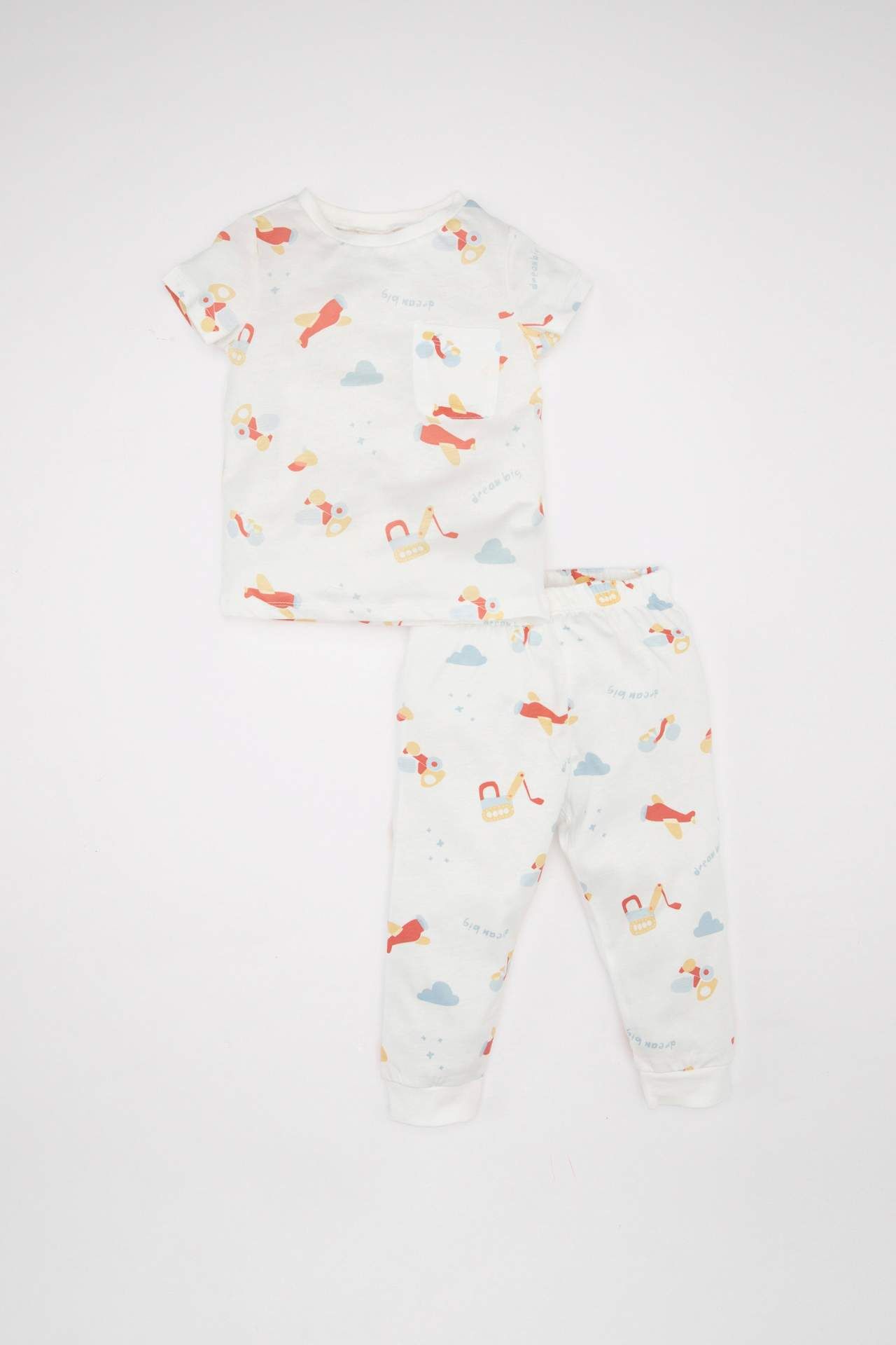 Erkek Bebek Pijama Takımı Penye Desenli Kısa Kollu Üst Beli Lastikli Uzun Alt