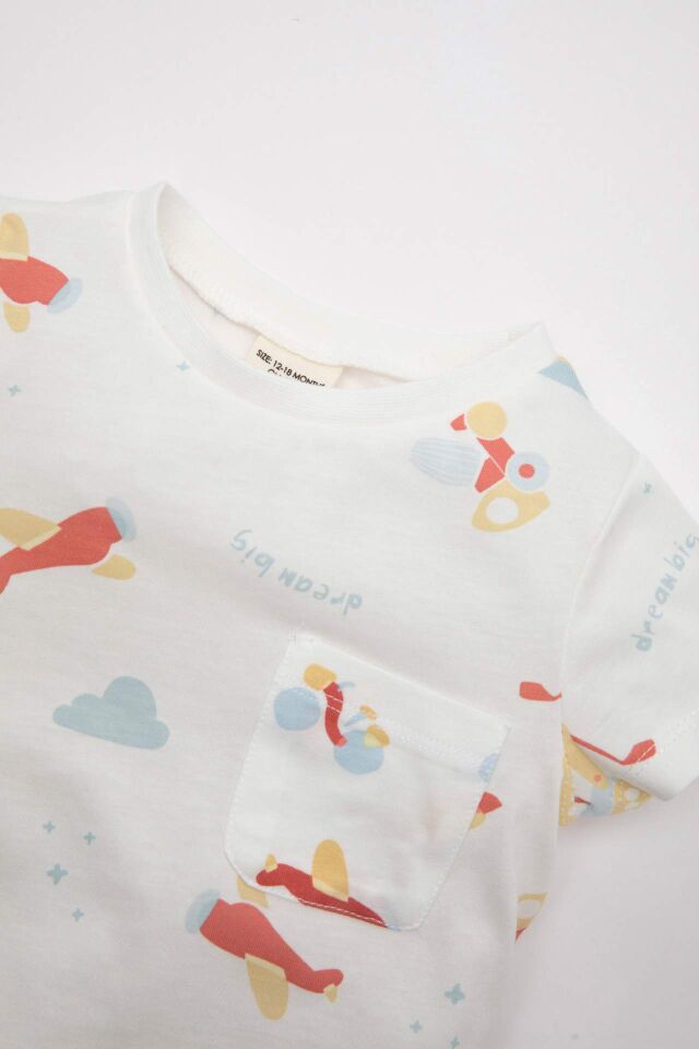 Erkek Bebek Pijama Takımı Penye Desenli Kısa Kollu Üst Beli Lastikli Uzun Alt