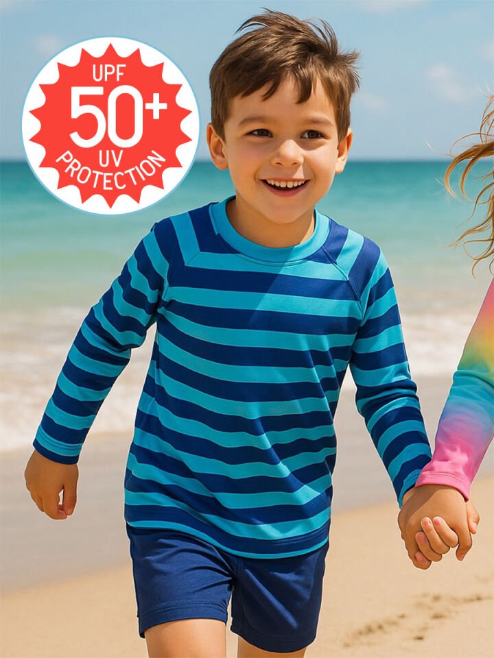 UV Korumalı Çizgili Erkek Çocuk Mayo T-shirt 2 Y - Mavi