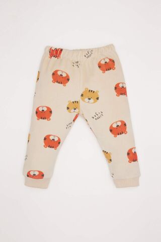 Erkek Bebek Pijama Takımı Bisiklet Yaka Desenli Kadife Uzun Kollu Üst Uzun Alt