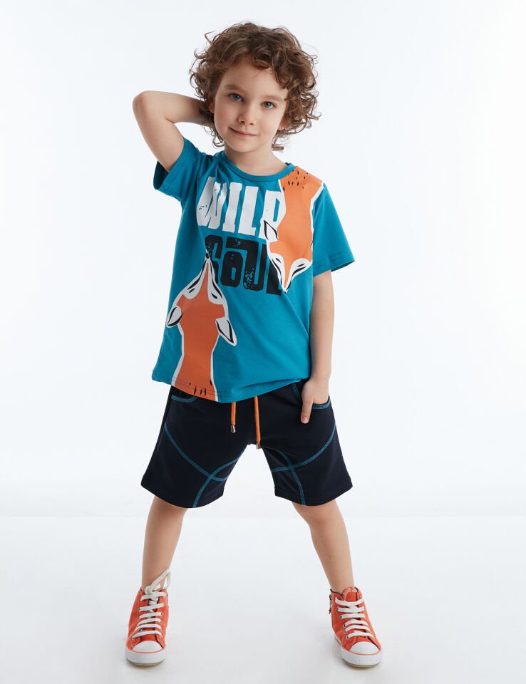 Wild Soul Erkek Çocuk T-shirt Şort Takım 9 Y - Mavi Lacivert