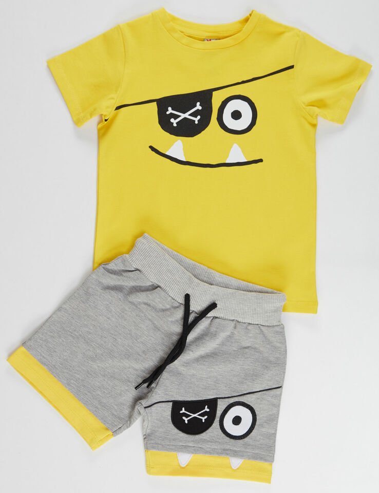 Dişlek Korsan Erkek Çocuk T-shirt Şort Takım 6 Y - Sarı Gri