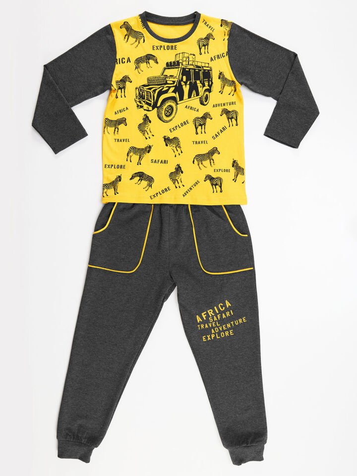 Explore Africa Erkek Çocuk T-shirt Pantolon Takım 9 Y - Siyah&Hardalü