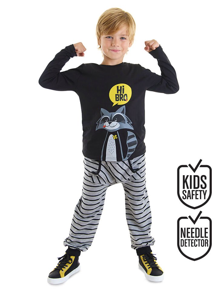 Rakun Erkek Çocuk T-shirt Pantolon Takım 6 Y - Siyah, Gri