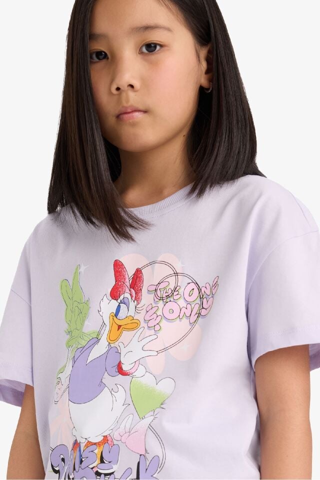 Kız Çocuk Disney Mickey Mouse &Friends Relax Fit Bisiklet Yaka Kısa Kollu Tişört
